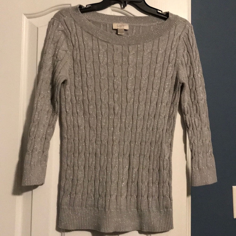 Loft small gray silver 3/4 sleeve sweater